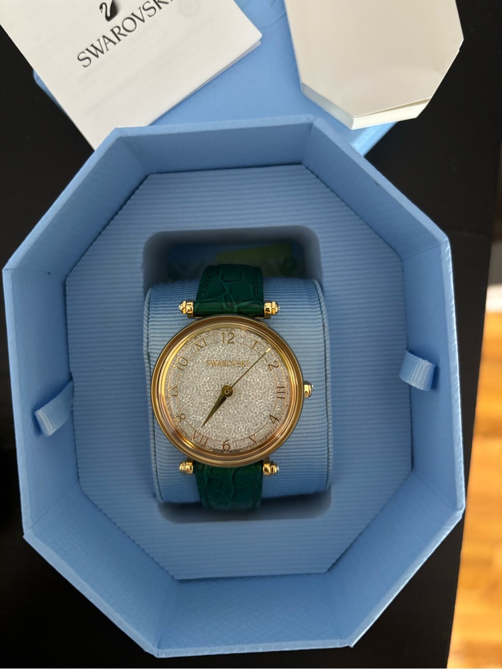 Swarovski Women's Crystalline 35mm Quartz Watch Gold with Green Strap